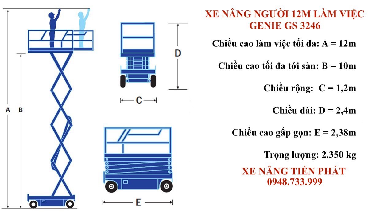 Thông số kỹ thuật xe nâng người 12m Genie GS 3246
