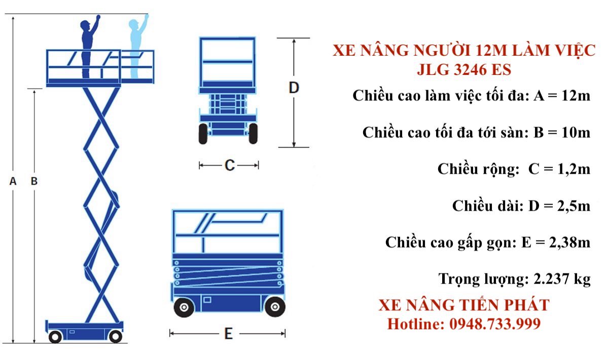 Cho thuê xe nâng người 12m làm việc JLG 3246 ES