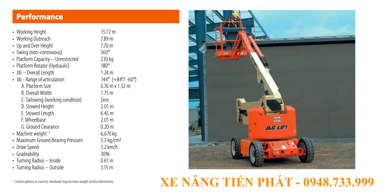 TIẾN PHÁT CHO THUÊ XE NÂNG NGƯỜI 16M LÀM VIỆC JLG 450AJ